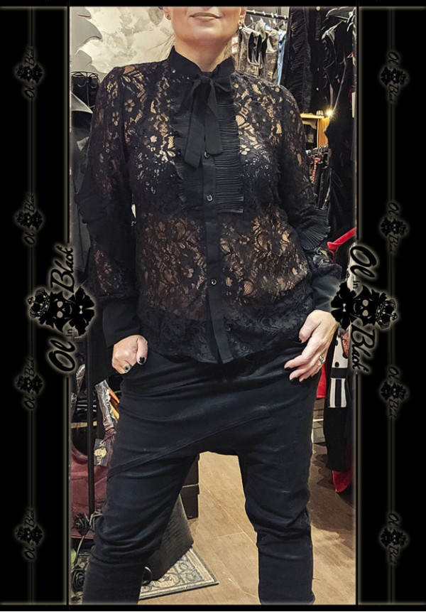 CAMISA DE ENCAJE Y LAZADA