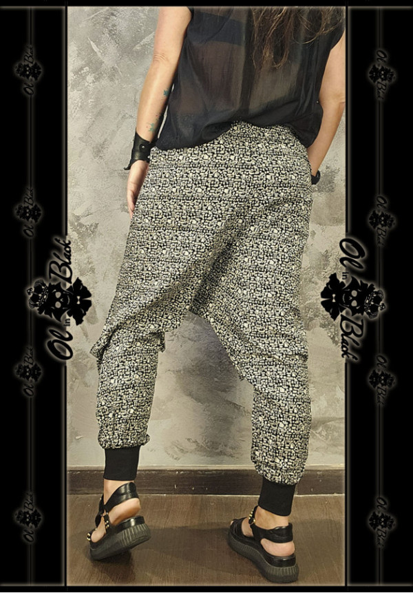 PANTALON TIRO BAJO BOHEMIO BLANCO Y NEGRO