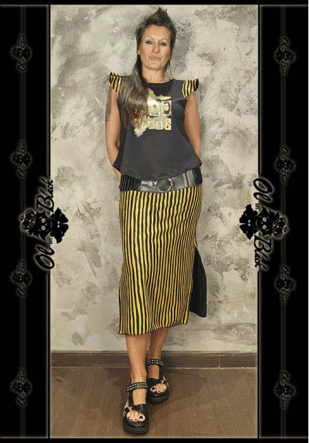 FALDA MIDI RAYAS AMARILLAS Y NEGRAS