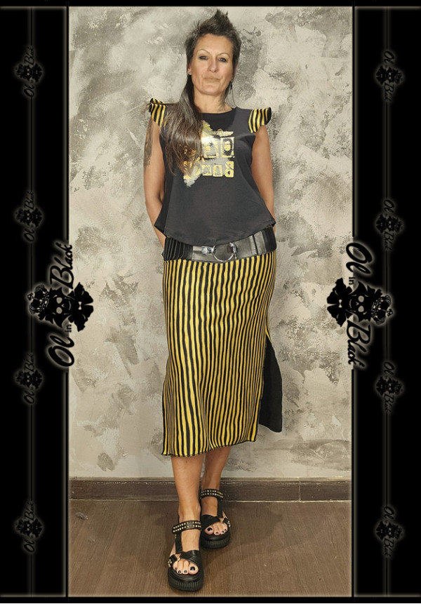 FALDA MIDI RAYAS AMARILLAS Y NEGRAS