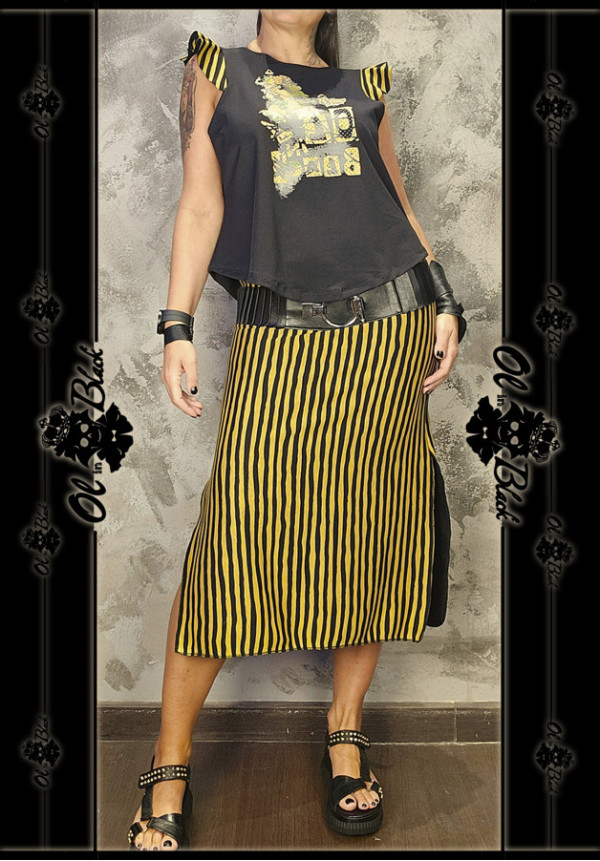 FALDA MIDI RAYAS AMARILLAS Y NEGRAS