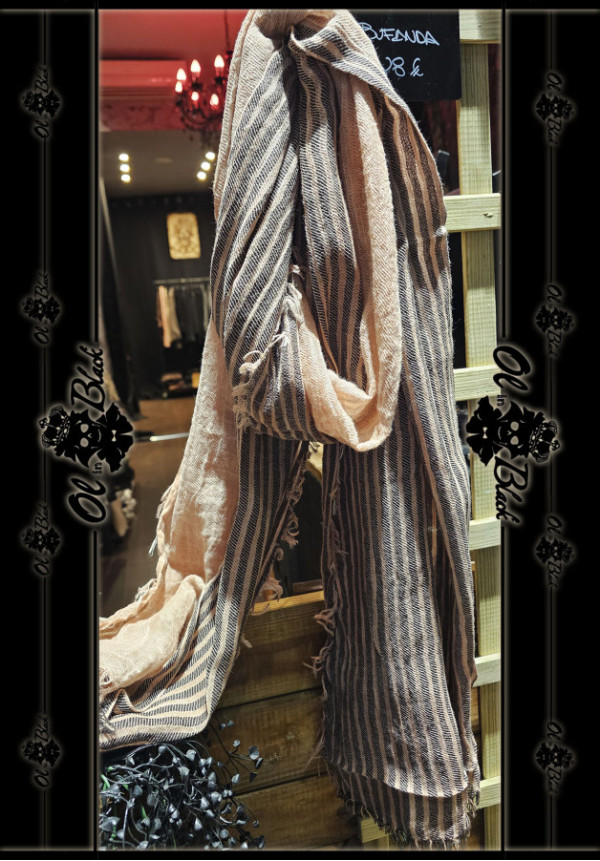 BUFANDA ALGODÓN RAYAS NEGRA