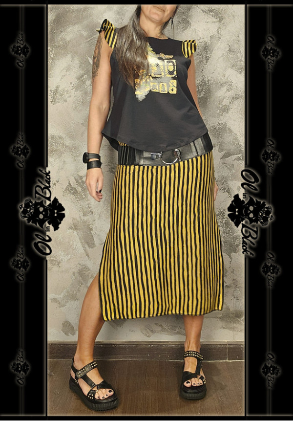 FALDA MIDI RAYAS AMARILLAS Y NEGRAS