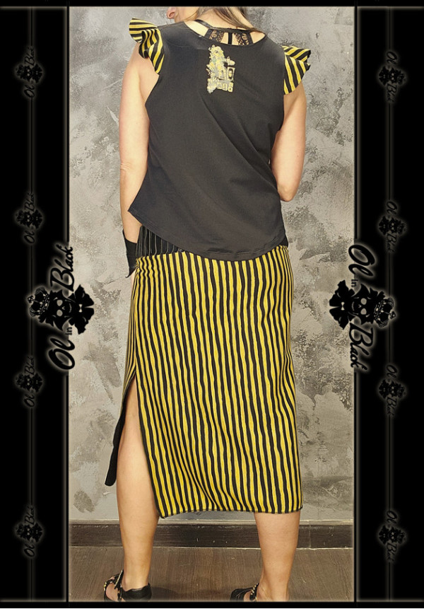 FALDA MIDI RAYAS AMARILLAS Y NEGRAS