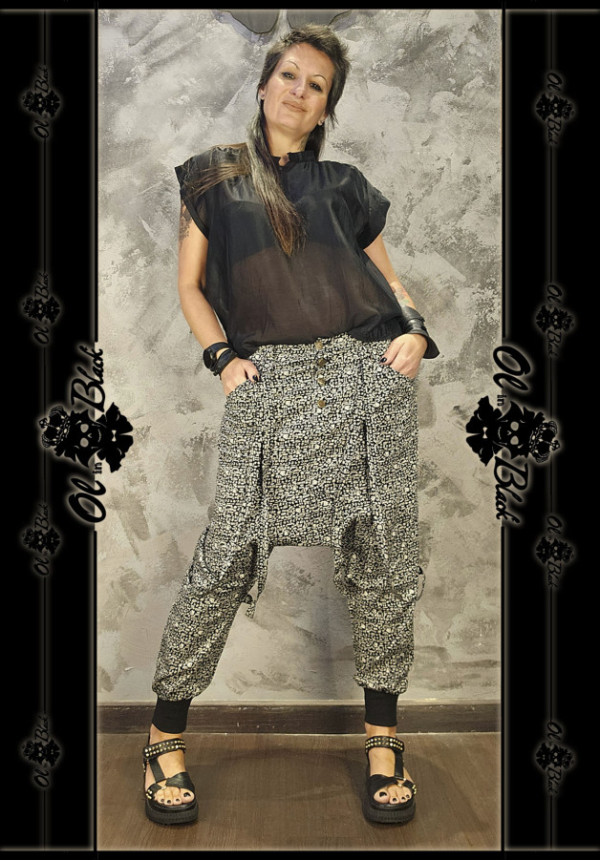 PANTALON TIRO BAJO BOHEMIO BLANCO Y NEGRO