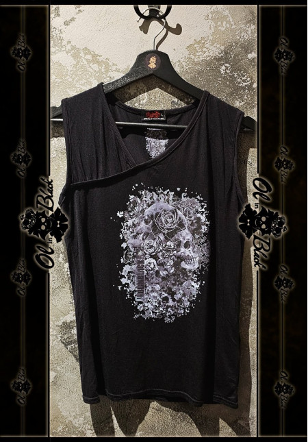 CAMISETA TIRANTES ASIMÉTRICA CALAVERAS GRISES