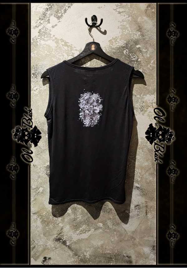 CAMISETA TIRANTES ASIMÉTRICA CALAVERAS GRISES