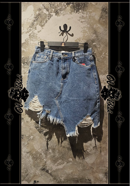 FALDA MIDI DENIM DESGASTADA