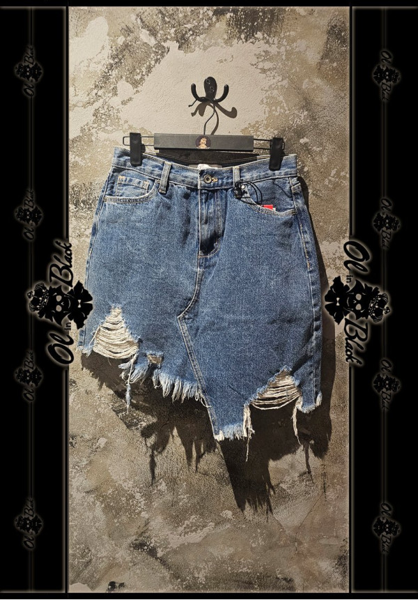 FALDA MIDI DENIM DESGASTADA