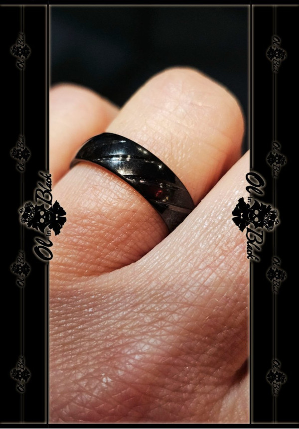 ANILLO NEGRO AC. INOX. NEGRO OBLICUAS