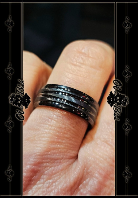 ANILLO NEGRO AC. INOX. SINUOSAS